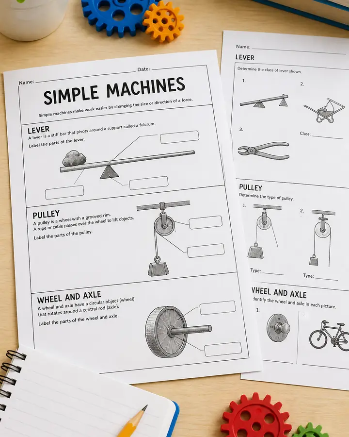 Gear Up Simple Machines — Levers, Pulleys & Wheels Pack kids printable cover preview