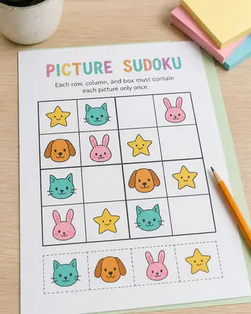 PicSudoku Starter Grid — Picture Logic for Young Solvers kids printable cover