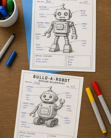 Robot Forge Design Lab — Build-a-Bot Blueprint Sheets kids printable cover