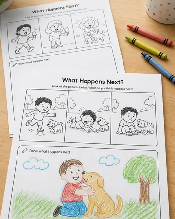 What Next? Critical Sheets — Predict the Outcome Pack kids printable cover