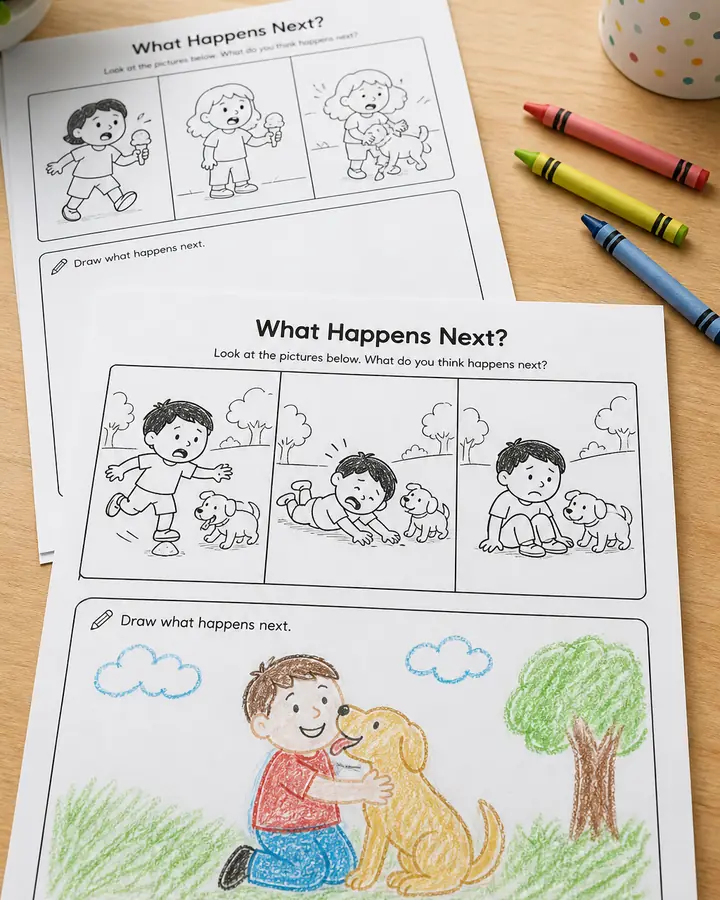 What Next? Critical Sheets — Predict the Outcome Pack kids printable cover preview